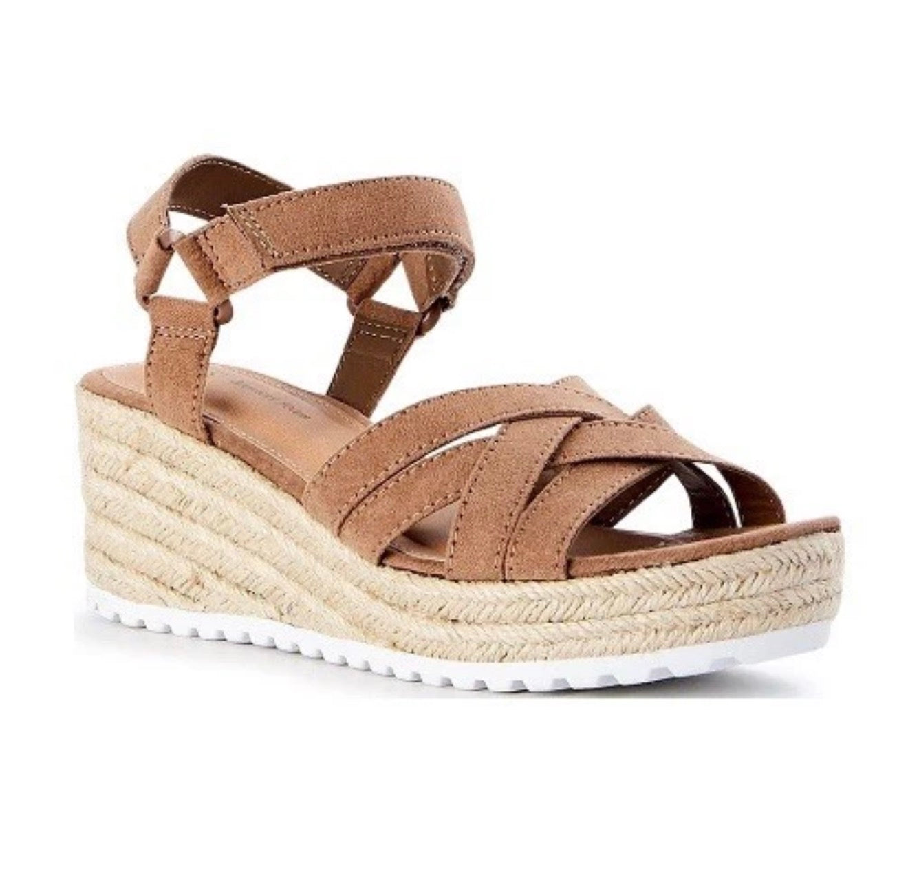 TIME AND TRU Womens Size 7 Espadrille Wedge Memory Foam Taupe/Beige Sandals