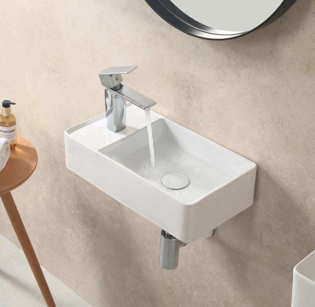 HOROW Small Vessel Sink with Pop Up Drain, 18" x10" Porcelain Ceramic Wall