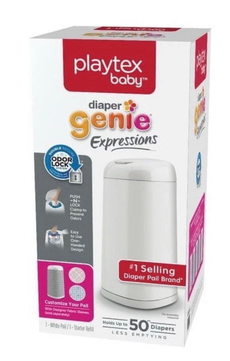 Playtex Diaper Genie Expressions Pail, Infant, Newborn, Toddler, White, Plastic