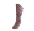 Top Moda Womens Knee High Round Toe Lace-up Slouched High Heel Boots