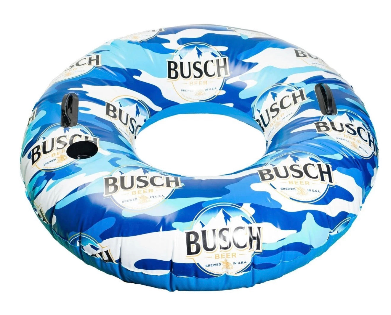 Busch Inflatable Swim Tube Adult Ring Float, Built-in Handles & Cup Holder
