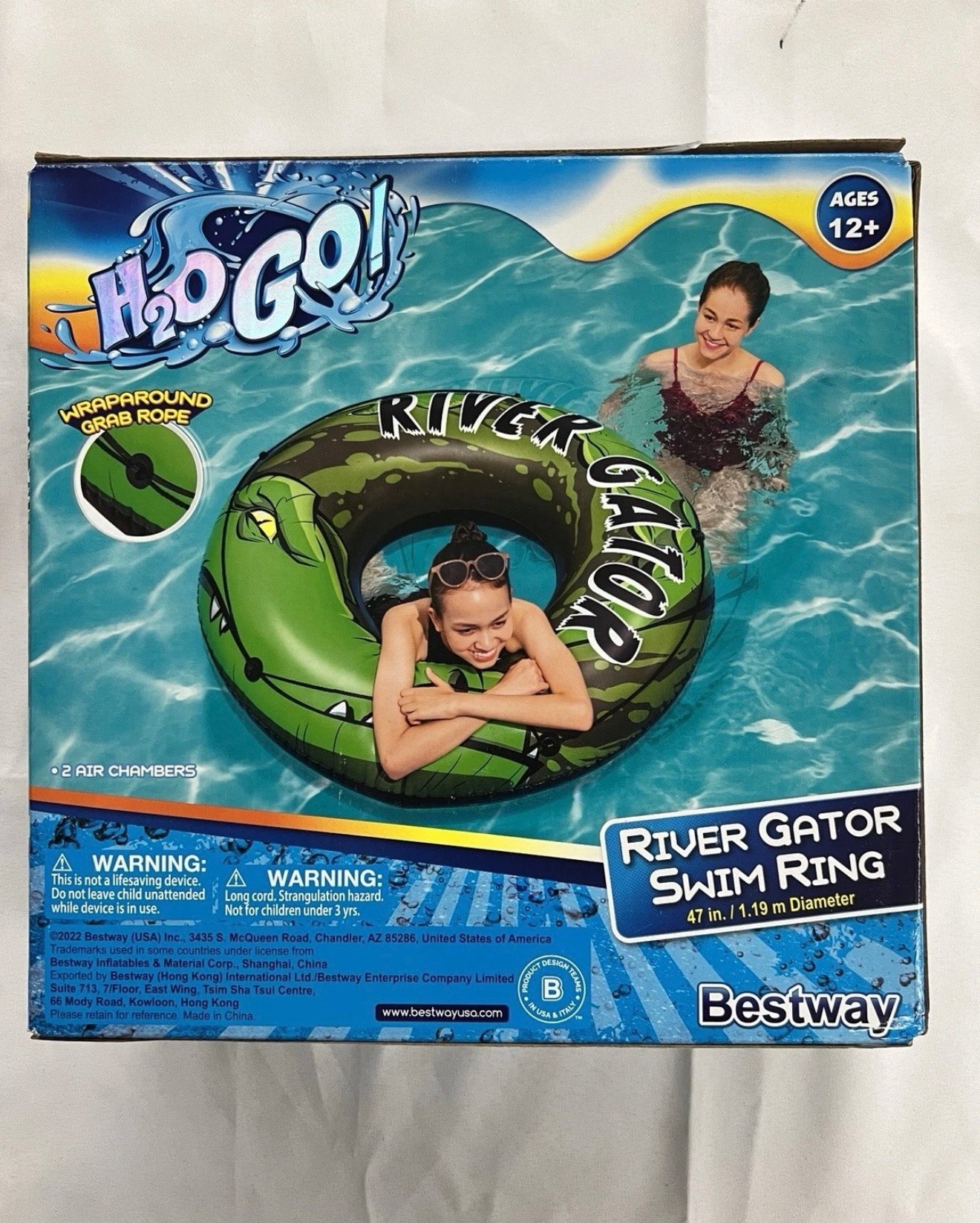 H2OGO! Green River Gator 47" Pool Ring Float with Grab Rope, Adult Unisex