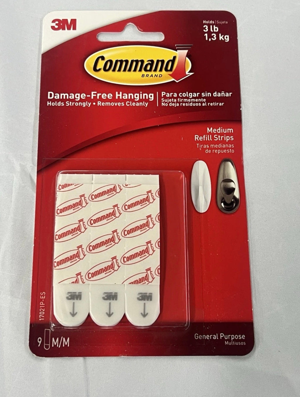Command Medium Refill Strips for Wall Hooks, Damage Free Hanging, 9 Strips