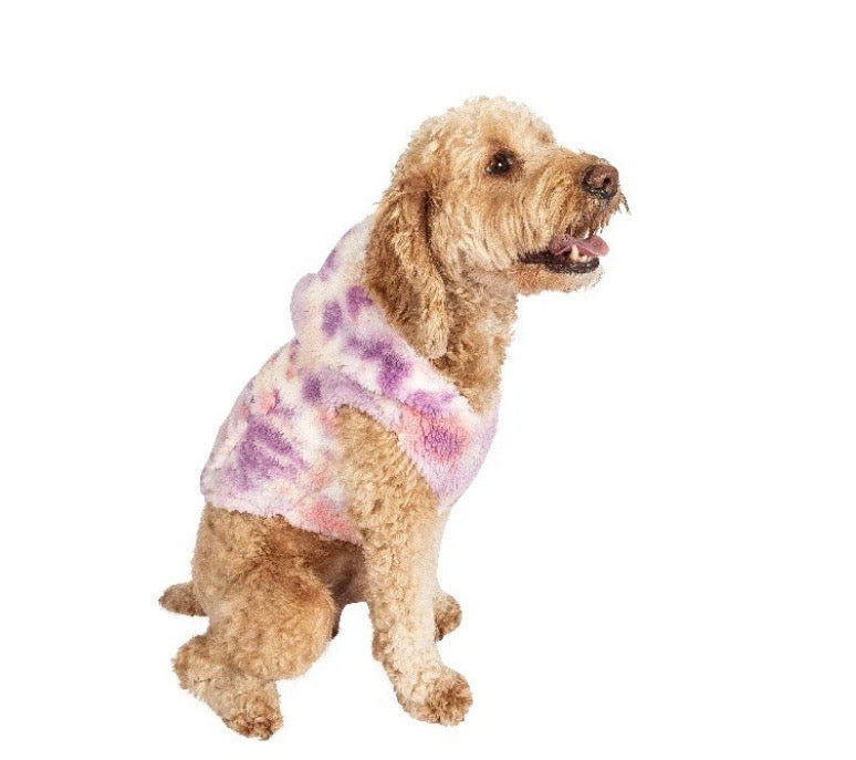 Pet / Dog Sherpa Hoodie Medium Tye Dye Style Pink Purple Coat