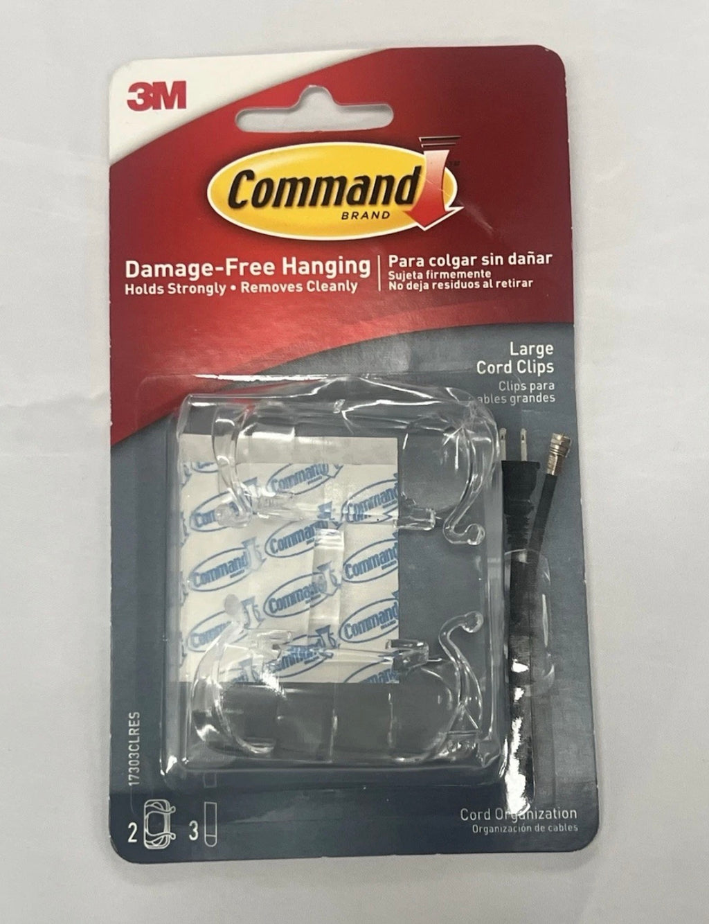 Command Clear Cord Clips, Large, 2 Clips, 3 Strips/ Pack