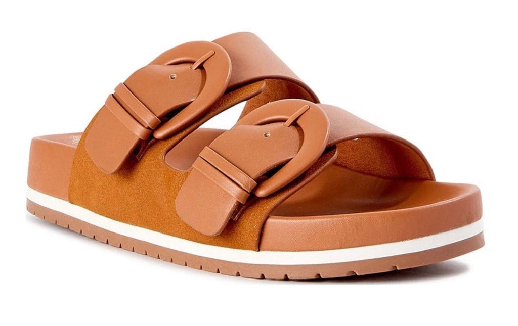 double-strap design with buckle Women's Double Strap Slide Sandals Time and Tru