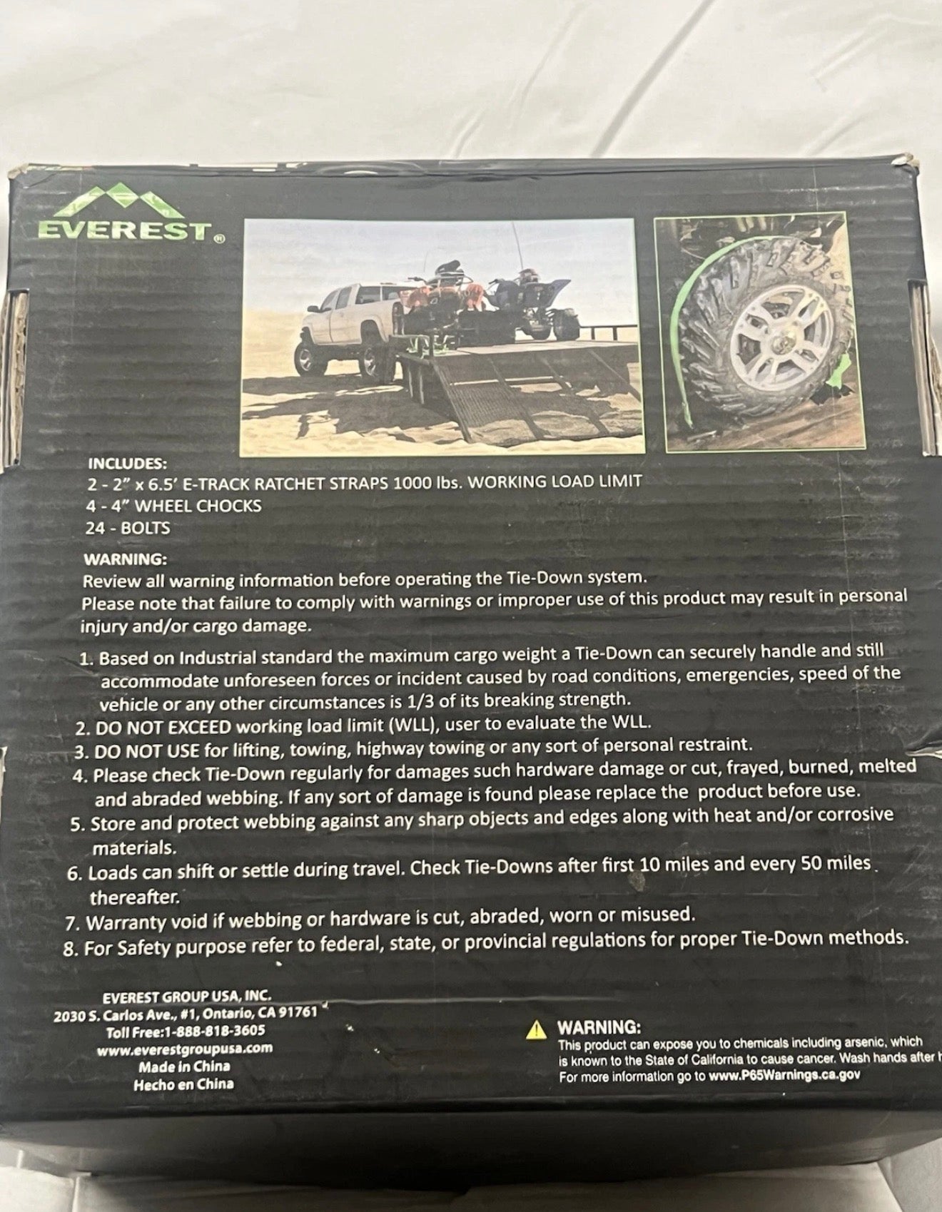 Everest Wheel Chock and Strap Kit with 6.5 ft.Straps and Mounting Bolts Included