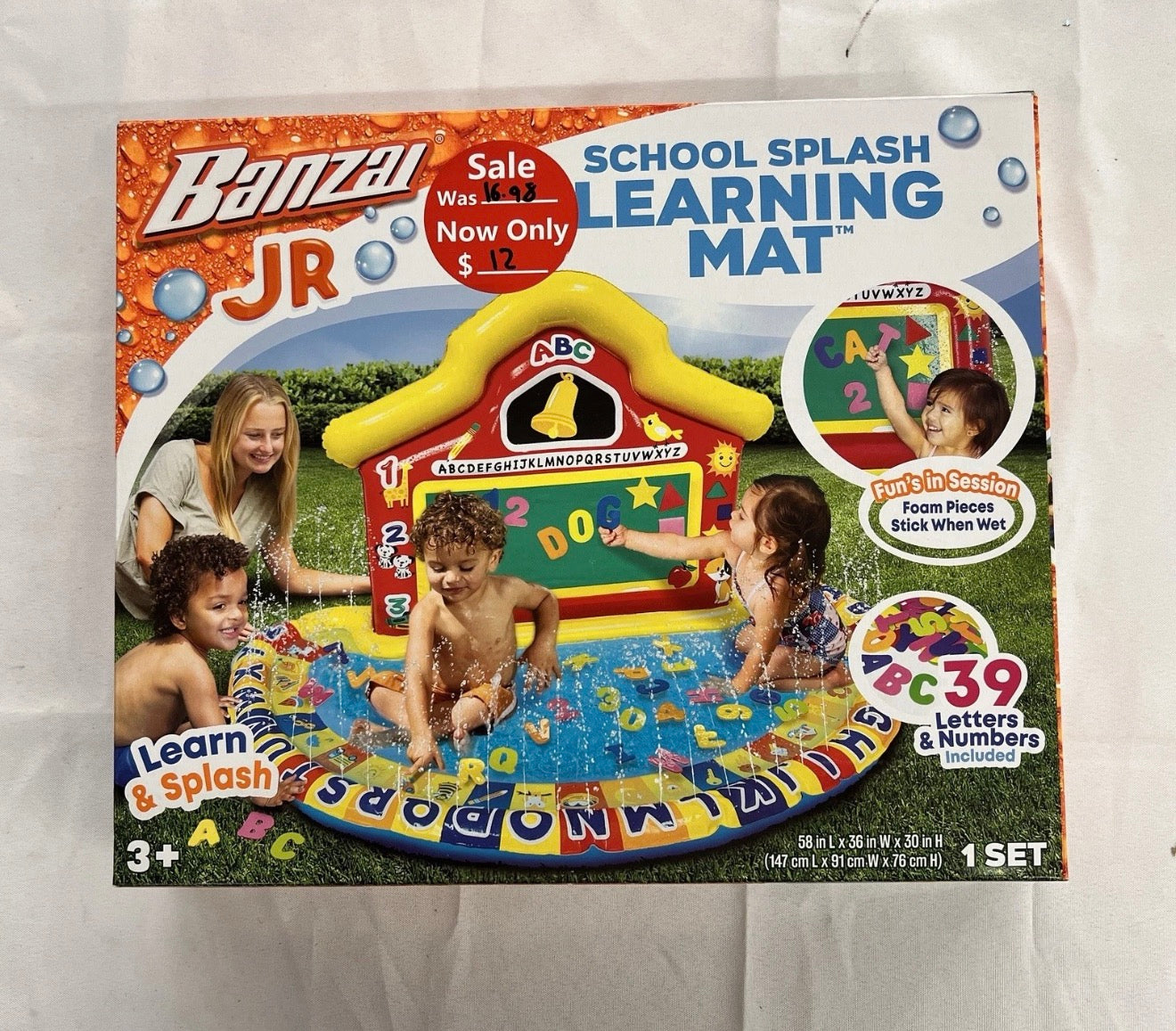 Banzai JR School Splash Learning Mat Multicolor Sprinkler Pool Kids Alphabet