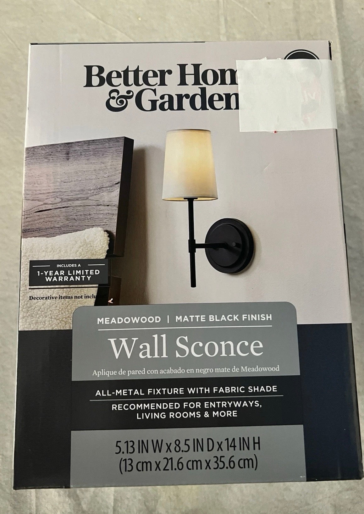 Better Homes & Gardens 1 Light Wall Sconce with Fabric Shade, Matte Black