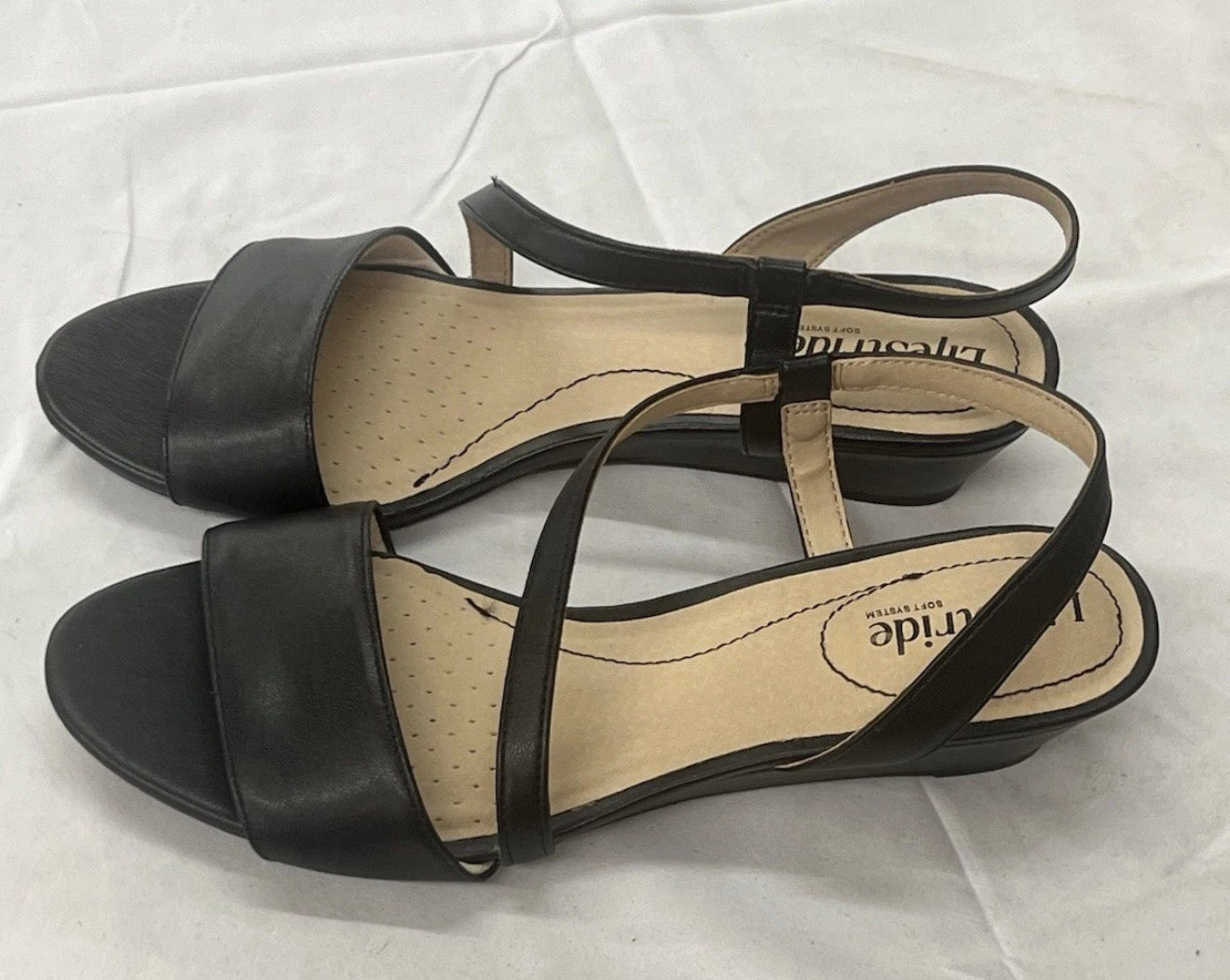 LifeStride Women's Black Yasmine Strappy Wedge Sandals Shoe Size 8.5M