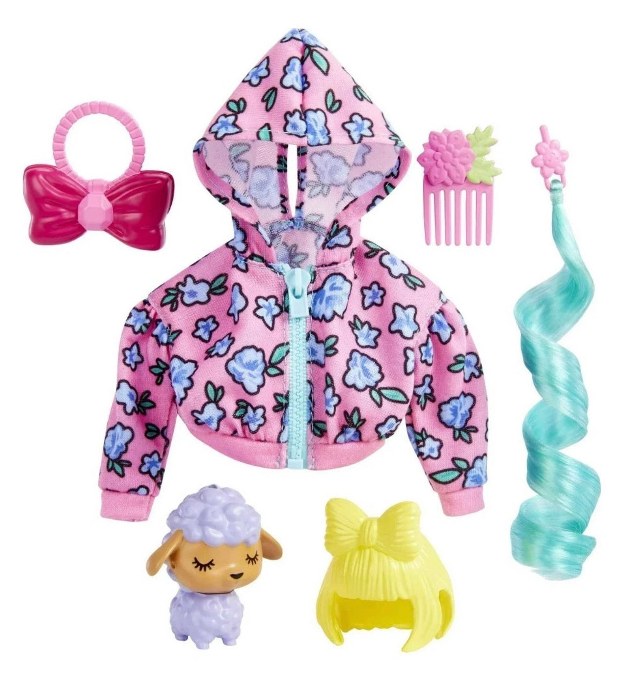 Barbie Extra Doll Clothes Fashion Pack with Pet Lamb, Hoodie & Hair Accessories