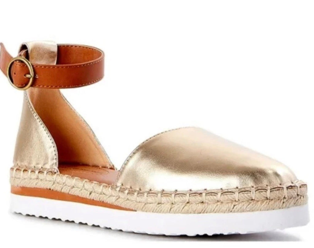 Women's Espadrille with Ankle Strap from Time and Tru Size 7.5 Gold