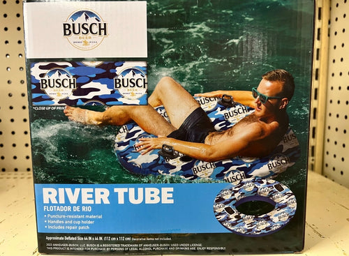 Busch Inflatable Swim Tube Adult Ring Float, Built-in Handles & Cup Holder