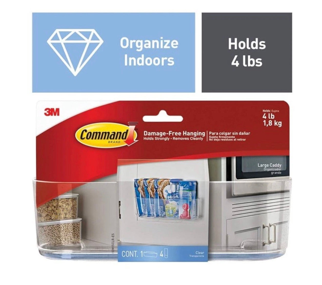 Command Large Caddy, Organize Damage-Free, 1 caddy, 4 strips (HOM-15)