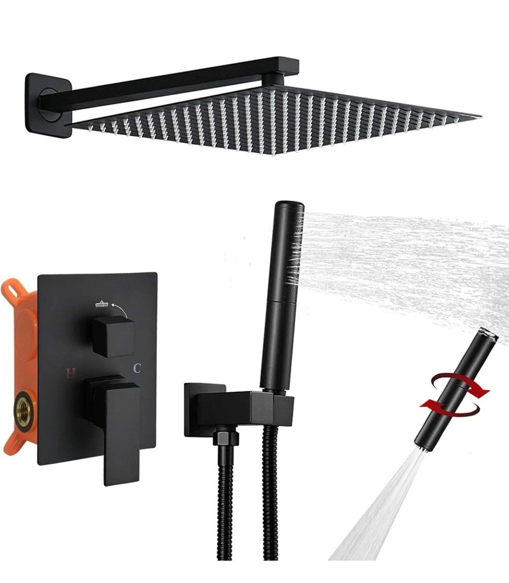 BESy Shower System with 12 Inch Rain Shower Head and Handheld Wall Mounted