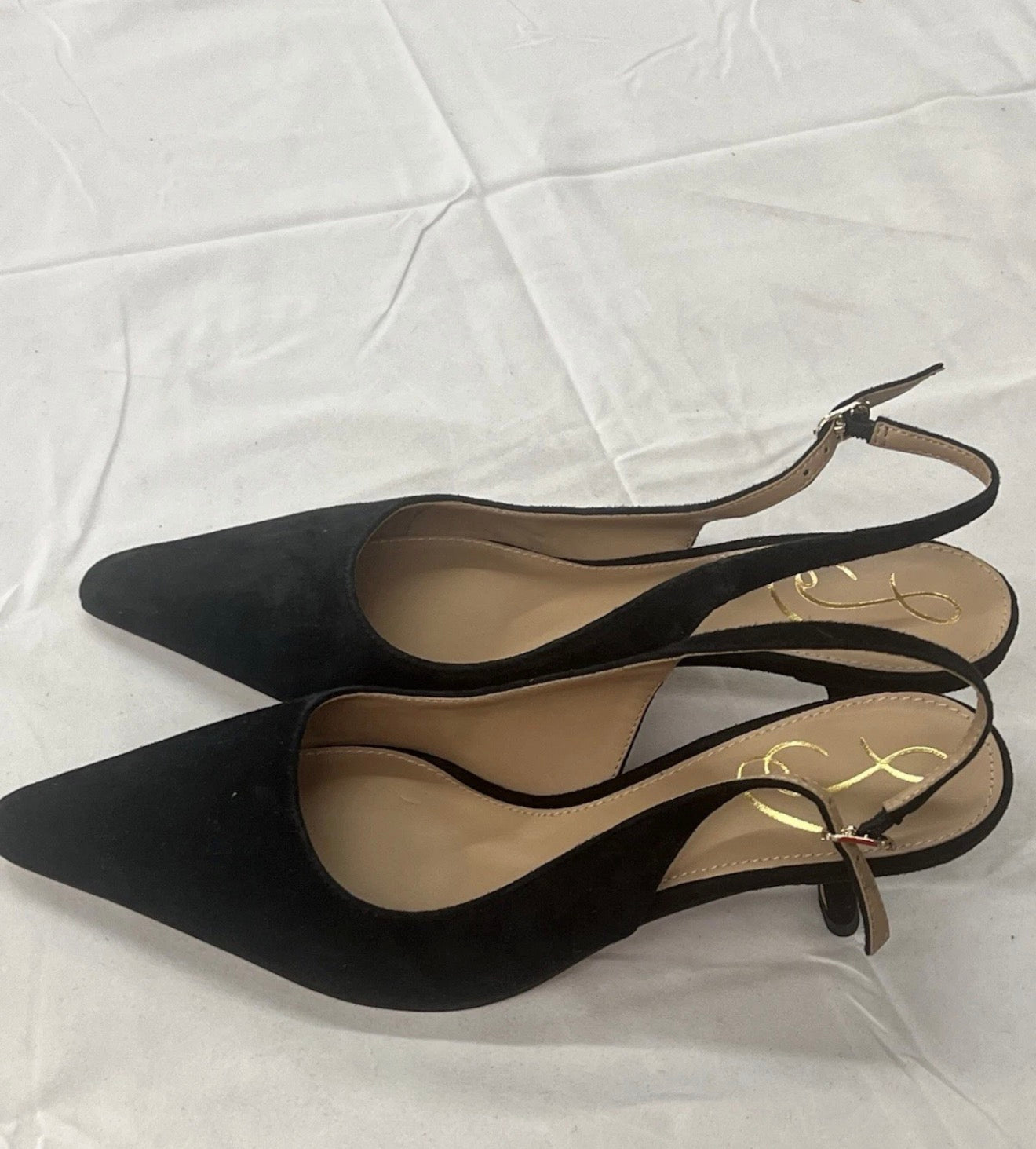 Sam Edelman Bianka Sling Heel Size 8W Black Leather Pointed Toe